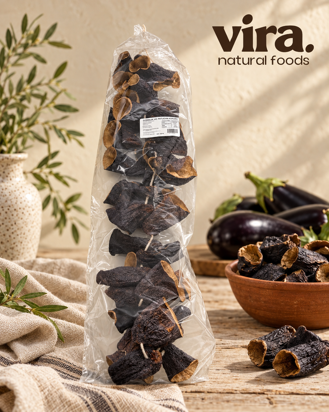 Getrocknete Auberginen zum Füllen 100g an der Schnur im Beutel von vira. natural foods