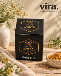 Bienenpollen 110g von Toros Dağı in schwarzer Schachtel mit Schale goldgelber Pollenkörner